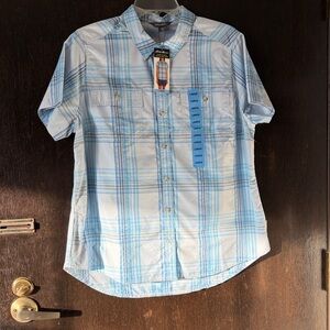 Eddie Bauer short sleeve blue plaid adventure shirt.  NWT